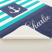 Gepersonaliseerd modern turquoise marine anker ont sherpa deken (3/4)