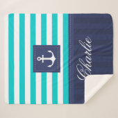 Gepersonaliseerd modern turquoise marine anker ont sherpa deken (Voorkant (horizontaal))