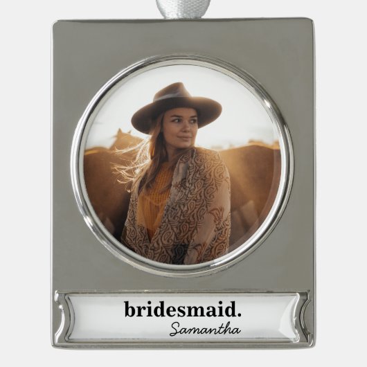 Gepersonaliseerd modern Vrijgezellenfeest bruidsme Verzilverd Banner Ornament (Voorkant)
