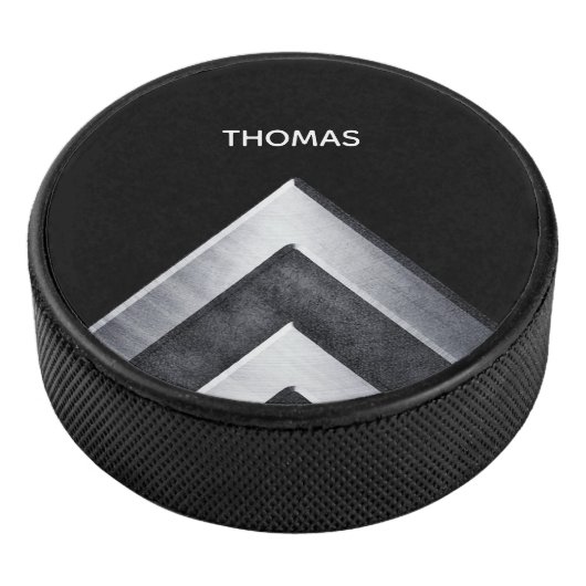Gepersonaliseerd modern zilveren metalen patroon hockey puck (3/4)