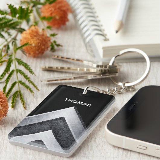 Gepersonaliseerd modern zilveren metalen patroon sleutelhanger (Voorkant Rechts)