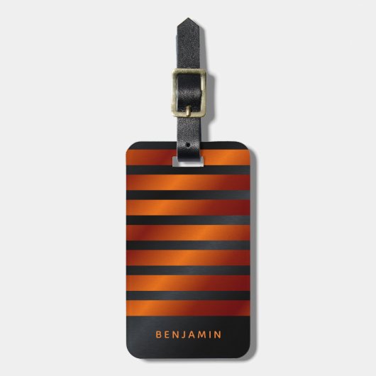 Gepersonaliseerd modern zwart en Oranje Bagagelabel (Voorkant verticaal)