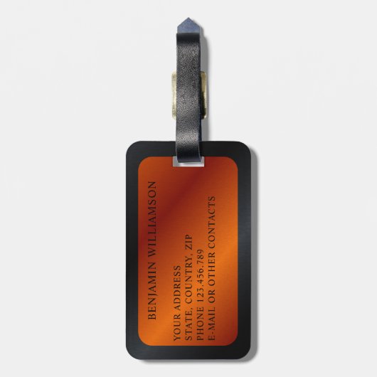 Gepersonaliseerd modern zwart en Oranje Bagagelabel (Achterkant verticaal)