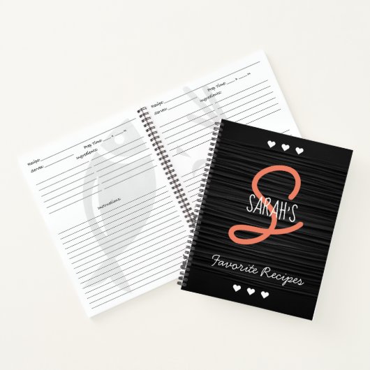 Gepersonaliseerd Modern Zwart Script Monogram Rece Notitieboek (Binnen)