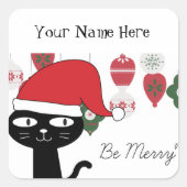 Gepersonaliseerd modern zwart-wit zijn prettig kat vierkante sticker (Voorkant)