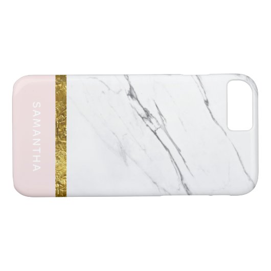 Gepersonaliseerd Moderne witte marmer Gold Pink Case-Mate iPhone Case (Achterkant (Horizontaal))