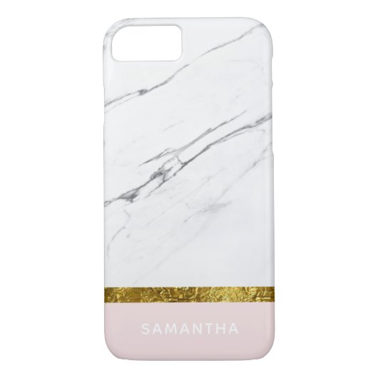 Gepersonaliseerd Moderne witte marmer Gold Pink Case-Mate iPhone Case (Achterkant)