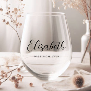 Gepersonaliseerd Moeder Script Monogram Wijnglas Zonder Voet