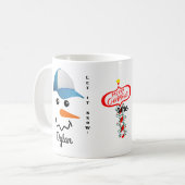 Gepersonaliseerd Mok blauw en wit pet Snowman Face (Voorkant links)