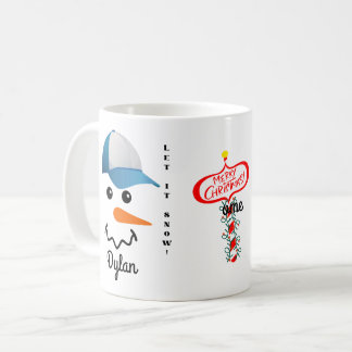 Gepersonaliseerd Mok blauw en wit pet Snowman Face