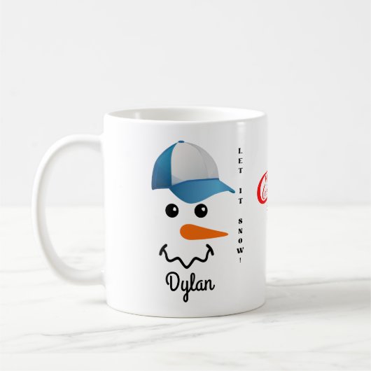 Gepersonaliseerd Mok blauw en wit pet Snowman Face (Links)