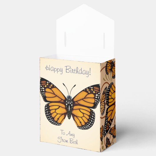 Gepersonaliseerd monarchvlinder bedankdoosjes (Geopend)