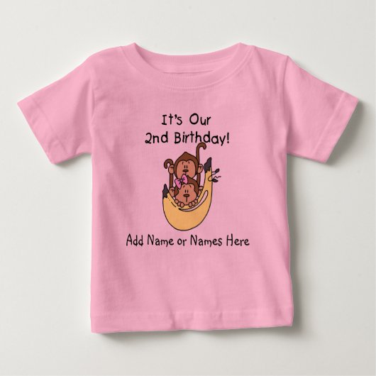 Gepersonaliseerd Monkey Twin Boy en Girl Tshirt (Voorkant)