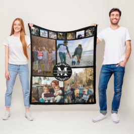 Gepersonaliseerd monogram 11 Foto Collage Fleece Deken