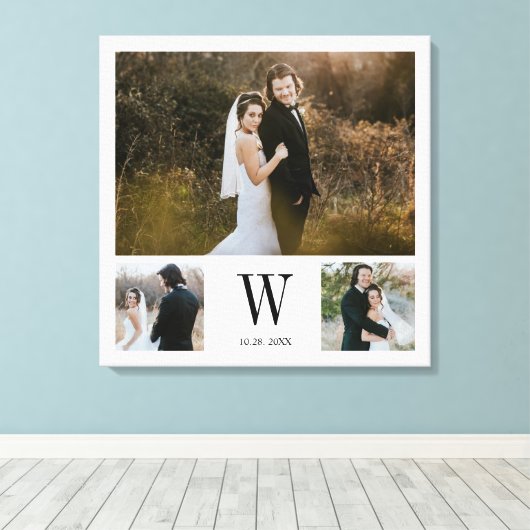 Gepersonaliseerd monogram 3 Foto collage Canvas Afdruk (Insitu (Houten vloer))
