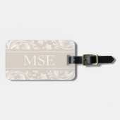 Gepersonaliseerd Monogram Beige White Damask Patro Bagagelabel (Voorkant horizontaal)