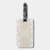 Gepersonaliseerd Monogram Beige White Damask Patro Bagagelabel (Achterkant verticaal)