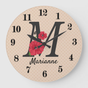 Gepersonaliseerd monogram bewerkbaar M tekst rode Grote Klok