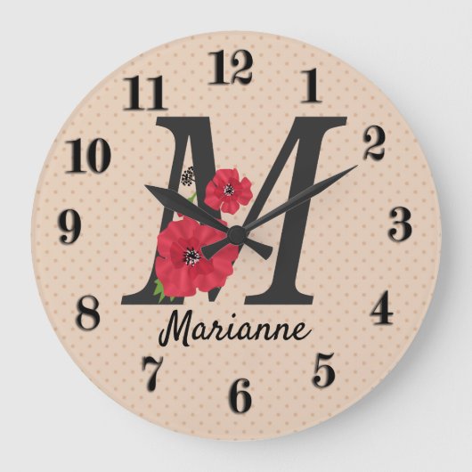 Gepersonaliseerd monogram bewerkbaar M tekst rode Grote Klok (Voorkant)
