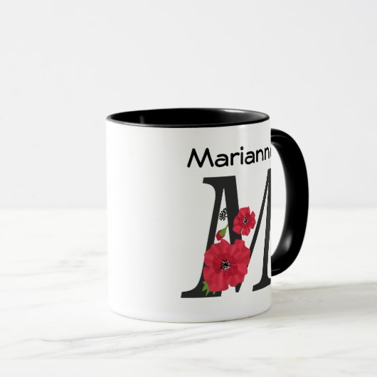 Gepersonaliseerd monogram bewerkbaar M tekst rode  Mok (Voorkant rechts)