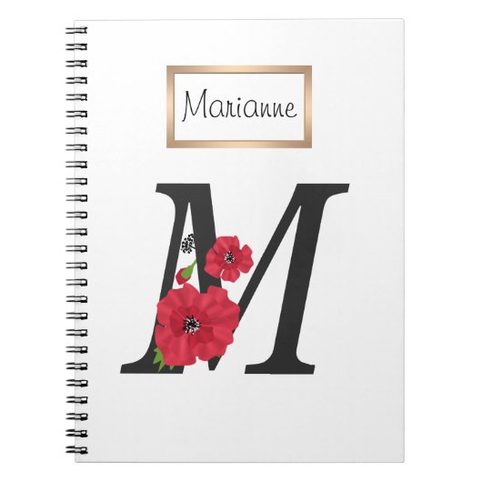 Gepersonaliseerd monogram bewerkbaar M tekst rode Notitieboek (Voorkant)
