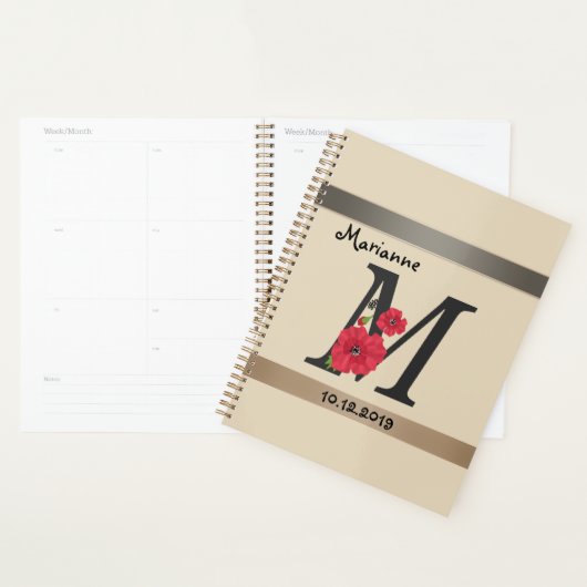 Gepersonaliseerd monogram bewerkbaar M tekst rode Planner (Display)