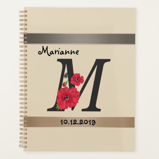 Gepersonaliseerd monogram bewerkbaar M tekst rode Planner (Voorkant)