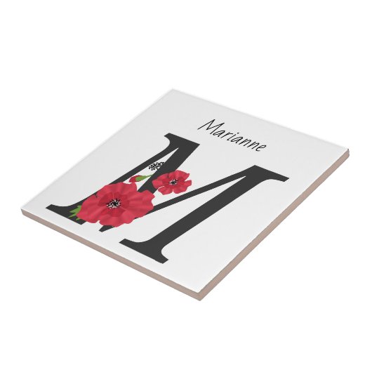 Gepersonaliseerd monogram bewerkbaar M tekst rode  Tegeltje (Zijkant)