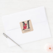 Gepersonaliseerd monogram bewerkbaar M tekst rode  Vierkante Sticker (Envelop)
