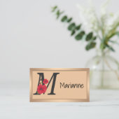 Gepersonaliseerd monogram bewerkbaar M tekst rode  Visitekaartje (Staand voorkant)