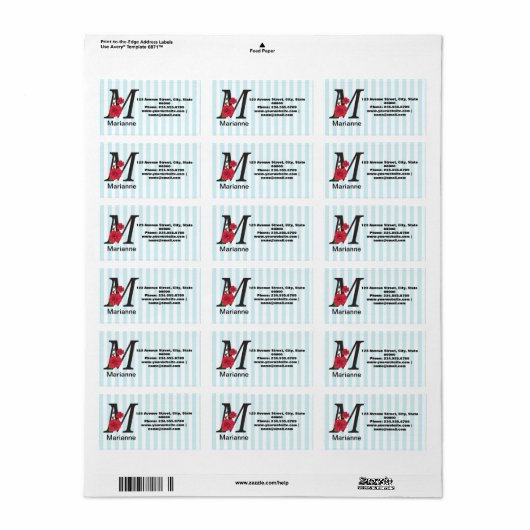 Gepersonaliseerd monogram bewerkbaar Mtext Red flo Etiket (Full Sheet)