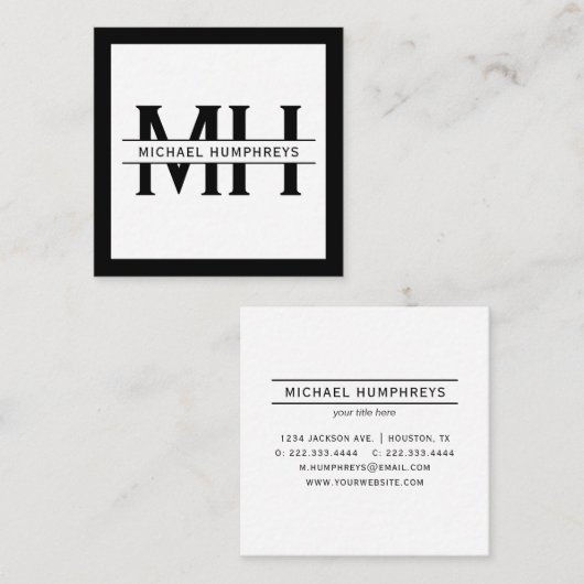 Gepersonaliseerd monogram | Black Vierkante Visitekaartje (Voorkant / Achterkant)