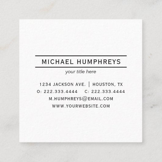 Gepersonaliseerd monogram | Black Vierkante Visitekaartje (Achterkant)