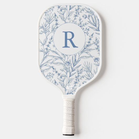 Gepersonaliseerd Monogram Blauw Bloemen Frans toil Pickleball Paddle (Achterkant)