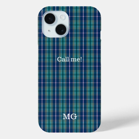 Gepersonaliseerd Monogram Blauw en Roze Plaid Patr Case-Mate iPhone Case (Achterkant)