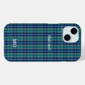 Gepersonaliseerd Monogram Blauw en Roze Plaid Patr Case-Mate iPhone Case (Achterkant (horizontaal))
