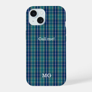 Gepersonaliseerd Monogram Blauw en Roze Plaid Patr iPhone 15 Case