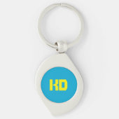Gepersonaliseerd monogram blauw, geel sleutelhanger (Voorkant)