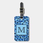 Gepersonaliseerd monogram, blauw luipspatroon. bagagelabel (Voorkant verticaal)