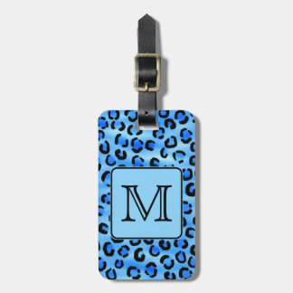 Gepersonaliseerd monogram, blauw luipspatroon. bagagelabel