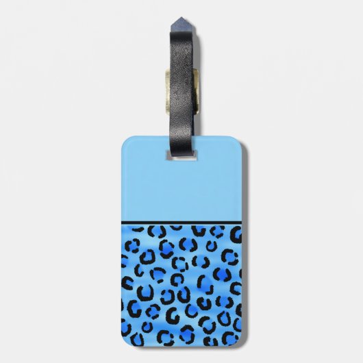 Gepersonaliseerd monogram, blauw luipspatroon. bagagelabel (Achterkant verticaal)