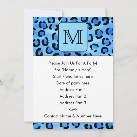 Gepersonaliseerd monogram, blauw luipspatroon. kaart (Voorkant)