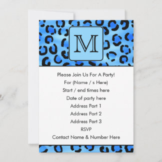 Gepersonaliseerd monogram, blauw luipspatroon. kaart