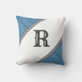 Gepersonaliseerd Monogram Blauw op Wit Kussen