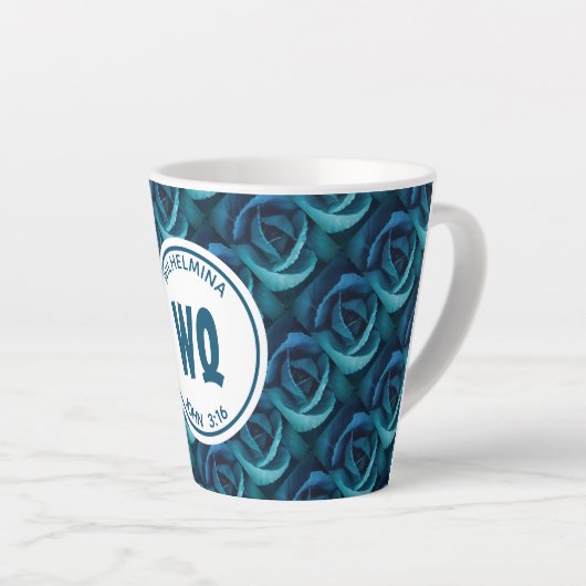 Gepersonaliseerd Monogram blauw Roos Christelijk Latte Mok (Rechterhoek)