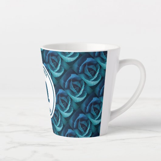 Gepersonaliseerd Monogram blauw Roos Christelijk Latte Mok (Rechts)