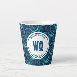 Gepersonaliseerd Monogram blauw Roos Christelijk Latte Mok