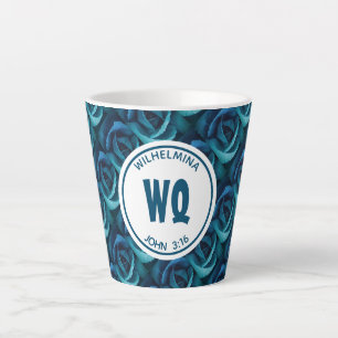 Gepersonaliseerd Monogram blauw Roos Christelijk Latte Mok