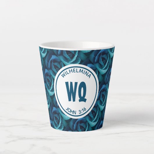 Gepersonaliseerd Monogram blauw Roos Christelijk Latte Mok (Voorkant)