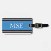 Gepersonaliseerd monogram blauw Stripes patroon Bagagelabel (Voorkant horizontaal)
